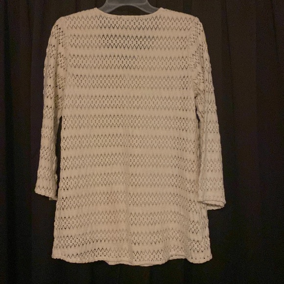 Ivory White Crochet Boho Bell-Sleeved Notch-Neck Flare Krazy Kat Tunic sz M - Picture 3 of 16